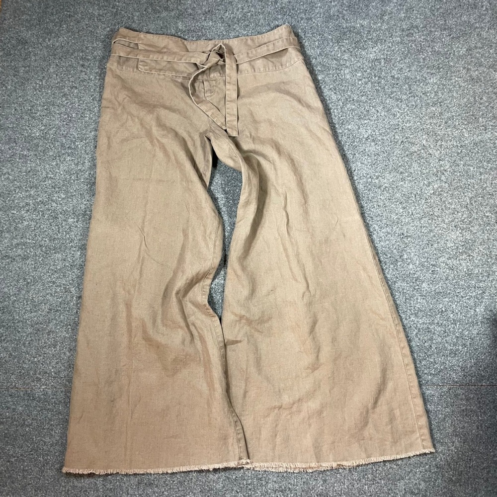 Forever 21 Linen Super Wide Leg Pants Size Large Brown Pelazzo Summer Beach Boho